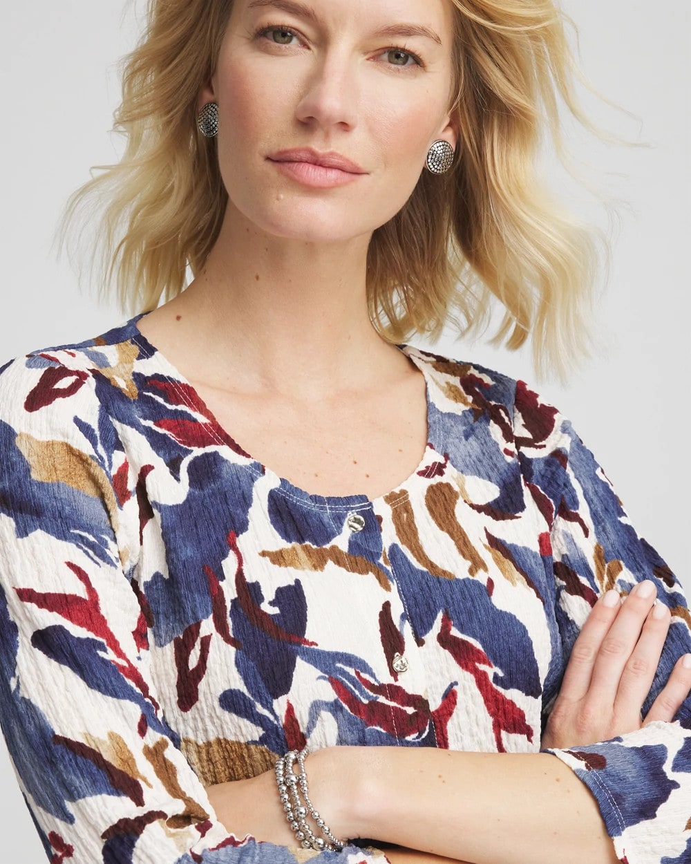 Printed Textured Scoopneck Cardigan Ecru - Chico's