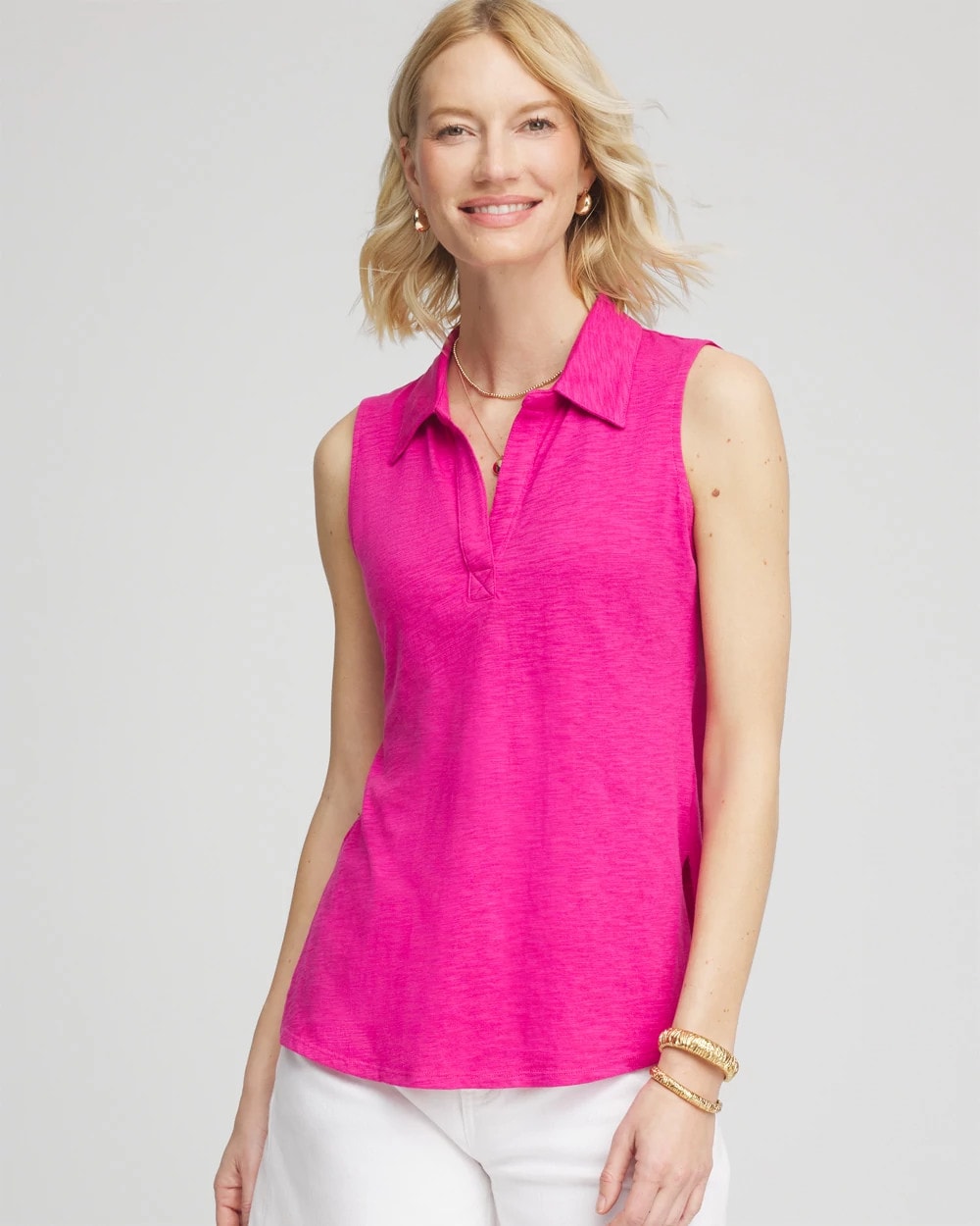 Slub Sleeveless Collared Tunic Crushed Berries - Chico's